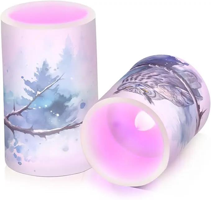 Flickering Flameless Candles, Owl on Tree LED Candles with Remote Timer, Set of 2 Battery Operated Candle for Valentine Wedding Birthday by GreenHaven Gardens