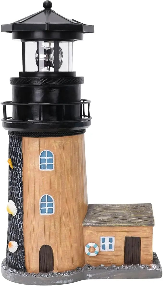 Solar Lighthouse with Rotating Beacon,11.1" Outdoor Garden Lighthouse Decor,Waterproof Statue Light House Lamp for Yard Lawn Patio Gifts by GreenHaven Gardens