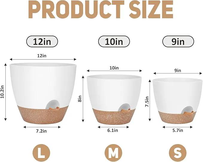 12" 10" 9" Large Self Watering Plant Pots, 3 Pack Flower Pots Planters with Multi Mesh Drainage Holes for Indoor Outdoor Garden Plants and Flowers. by GreenHaven Gardens