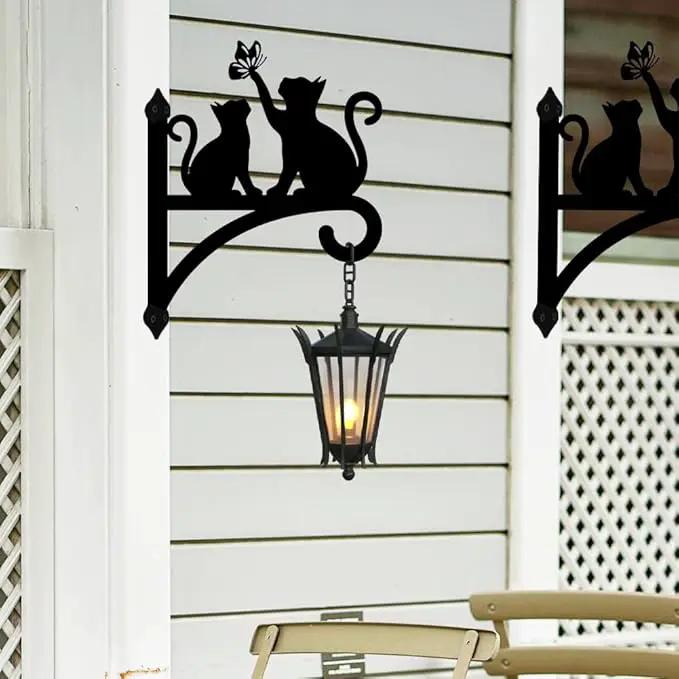 Peacoblue Iron Plant Hangers Hooks for Outdoor Indoor Hanging Plants Fern Pots, Lantern, Bird Feeder, Wind Chimes, 12”x14” Cat Weather Resistant Metal Wall Brackets Holder for Porch, Garden, Home(Cat) by GreenHaven Gardens