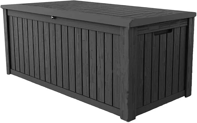 180 Gallon Lockable Resin Deck Box, Waterproof & UV-Resistant Outdoor Storage Box for Outdoor Cushion Storage, Garden Tools & Pool Accessories Storage, Black by GreenHaven Gardens