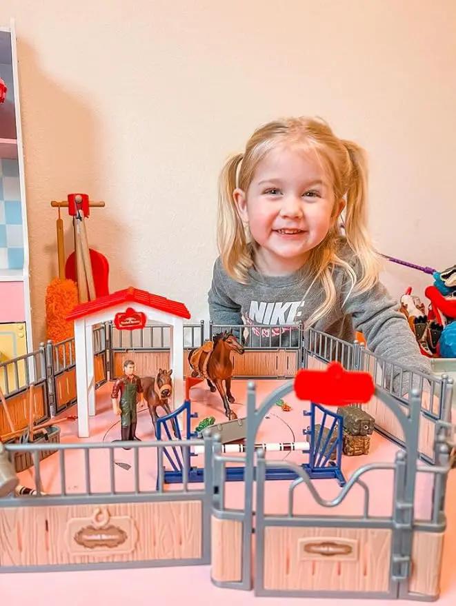 Horse Stable Playset, Horse Toys Set for Girls and Boys with Rider, Farm Animal Figurines Barn Toys, Pretend Play for Kids 3-5 6 7 8-10 Birthday Gifts by GreenHaven Gardens