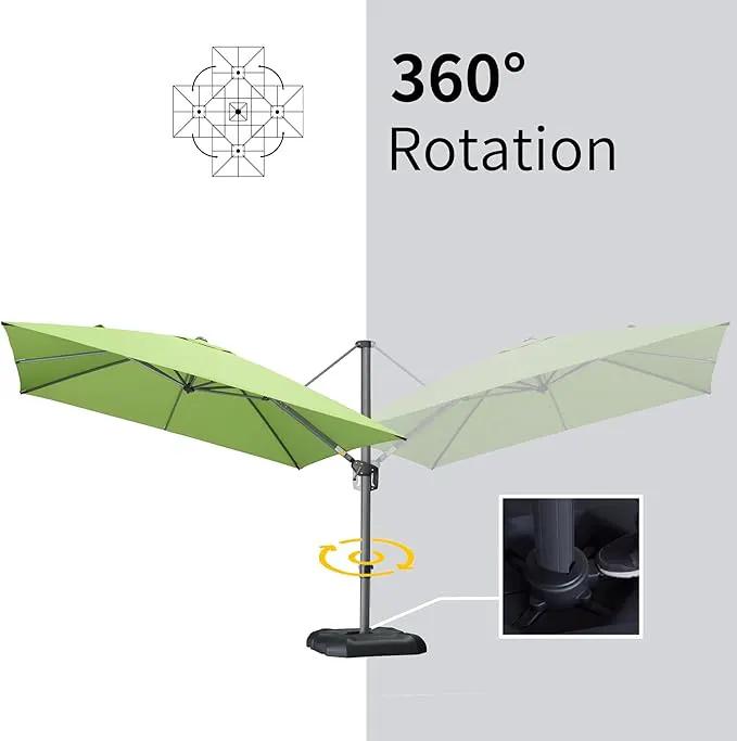 PURPLE LEAF 10' X 13' Square Cantilever Umbrella Patio Umbrella with Base Outdoor Umbrella Aluminum Offset with 360-degree Rotation for Garden Deck Pool Patio Apple Green by GreenHaven Gardens