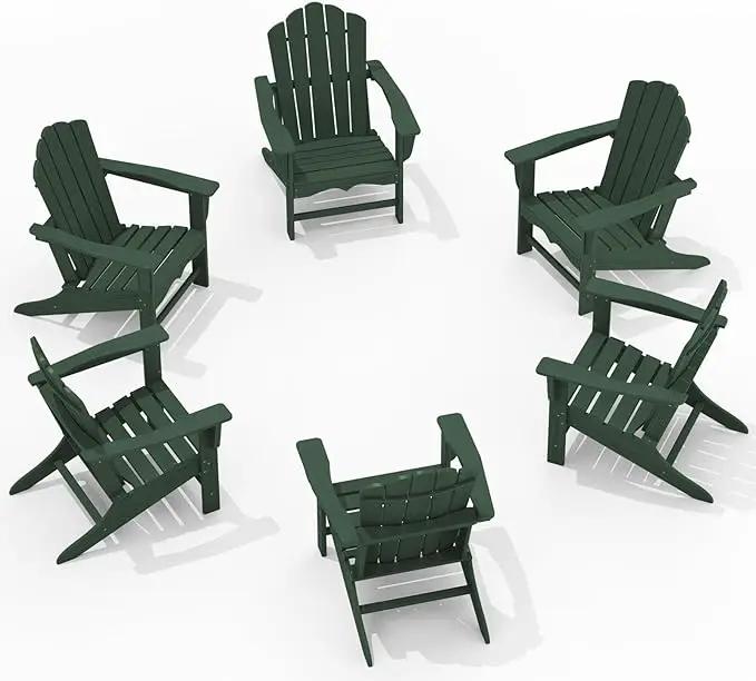 KINGYES HDPE Adirondack Chair Set of 6, Classic All-Weather Adirondack Chair, Green by GreenHaven Gardens