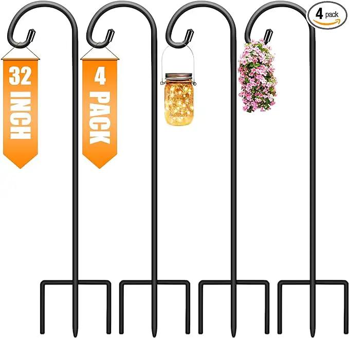 Gtongoko 32 Inch Shepherds Hooks for Outdoor 4 Pack Garden Hooks for Hanging Plants, Lanterns, Bird Feeders, Solar Lights, Mason Jars, Weddings Decor, Adjustable, Matte Black by GreenHaven Gardens