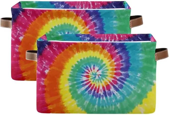 Tie-Dye Rectangular Storage Basket Organizer Bin Shelf Baskets For Clothes Gifts For Home Office Dorm by GreenHaven Gardens