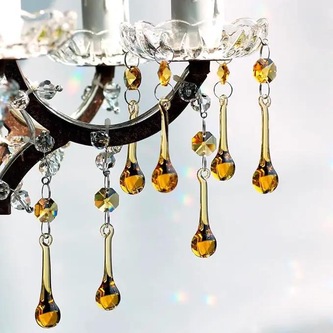12pcs Raindrop Crystal Chandelier Prisms Parts, 53mm Hanging Crystals Beads for Chandeliers, Home Decoration (Topaz) by GreenHaven Gardens