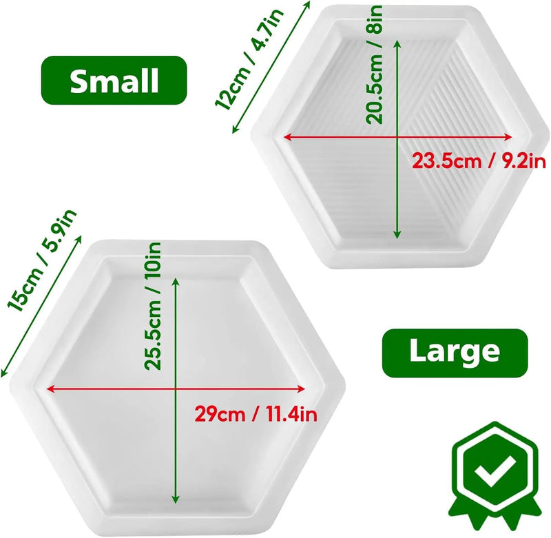 2 Size Hexagon Stepping Stone Mold, 9" /11.4" Reusable Cement Molds for Concrete, Plastic Concrete Molds for Walkways, Pavement and Garden by GreenHaven Gardens
