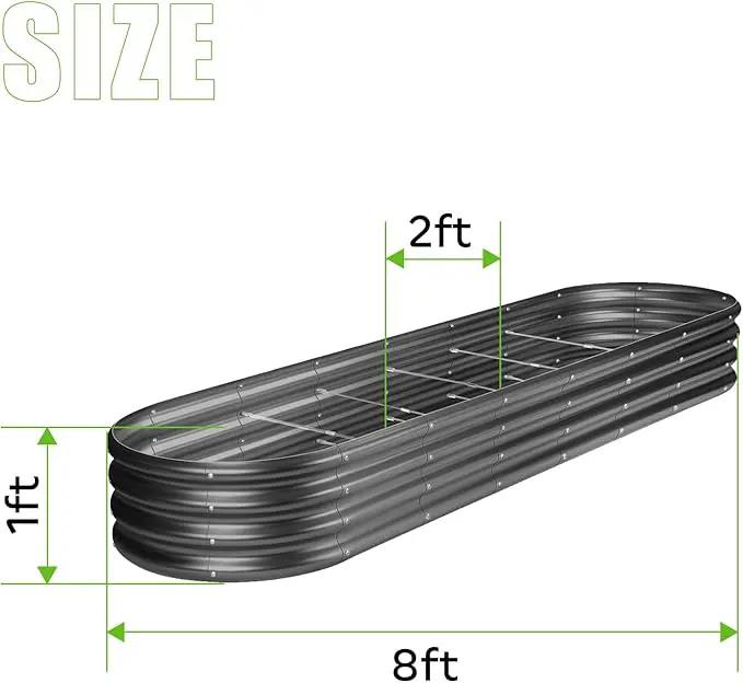 Land Guard 8×2×1ft Galvanized Raised Garden Bed Kit, 108 Gallon Capacity Raised Garden Boxes Outdoor, Oval Metal Raised Garden Beds for Vegetables, Gray(with 10 Connecting rods) by GreenHaven Gardens
