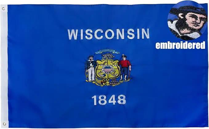 TOPFLAGS Wisconsin Flag 4x6 Outdoor WI State Flags Embroidered Longest Lasting Heavy Duty Polyester Stronger Brass Grommets 4 Stitched Hemming Perfect for Outside by GreenHaven Gardens