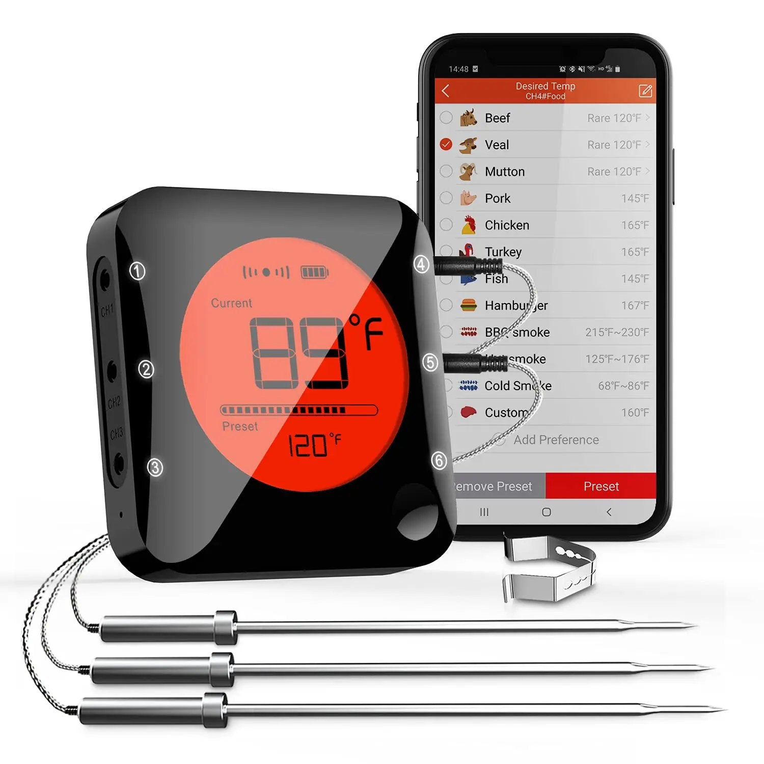 BFOUR Bluetooth Meat Thermometer Wireless Grill Thermometer with 3 Probes, Premium Digital Meat Thermometer Food Thermometer Timer Alarm for Smoker, Grill, Oven, Kitchen, Cooking, BBQ by GreenHaven Gardens