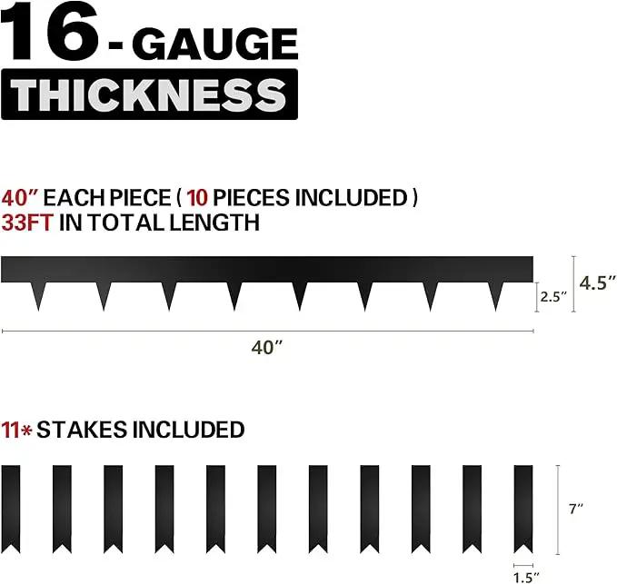 KOL Galvanized Steel Flexible Garden Lawn Edging, 10-Pack Black Metal Landscape Edging Strips - Heavy Duty Hammer-in Border with 11 Clips - 16-Gauge - 40" L x 4.5" H (33FT Total Length) by GreenHaven Gardens