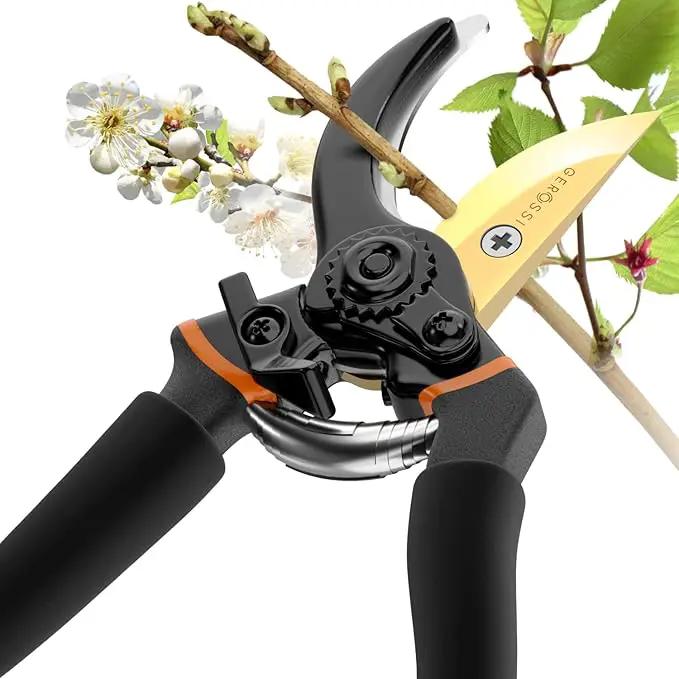Premium Bypass Pruning Shears for your Garden - Heavy-Duty, Ultra Sharp Pruners w/Soft Cushion Grip Handle Made with Japanese Grade High Carbon Steel - Perfectly Cutting Through Anything in Your Yard by GreenHaven Gardens