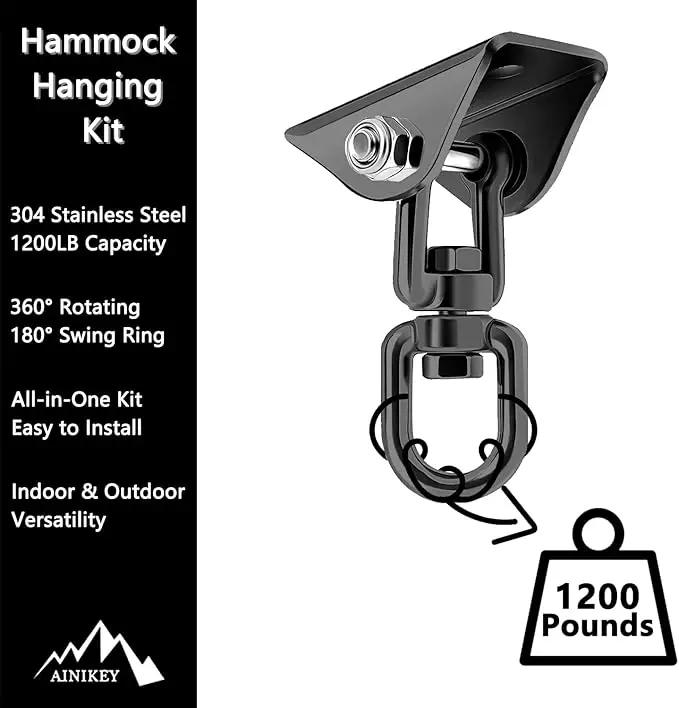 Heavy Duty Hammock Hanging Kit, 360° Rotating 1200 lb Swing Hangers for Hammock Chair Stand, Seat, Porch Swing, Yoga, Tree, Ceiling Mount, Indoor Outdoor Hanging Hardware Black | Pack of 3 by GreenHaven Gardens