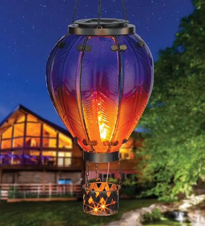 Regal Art & Gift Hot Air Balloon Solar Lantern – Hanging Solar-Powered LED Lights, Waterproof Portable Decorative Outdoor Lamp Made of Metal & Glass for Garden, Patios & Pathway – Purple (Large) by GreenHaven Gardens