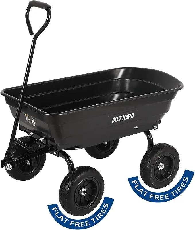 BILT HARD 4 Cu.Ft. 10" No-Flat Tires Poly Yard Dump Cart with 180° Rotating Handle, 600 lbs Capacity Heavy Duty Garden Carts and Wagons by GreenHaven Gardens