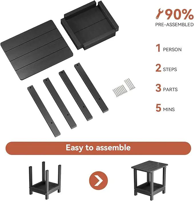Outdoor Side Table for Garden, Lawn, Living Room Adirondack Tables for Outside 2-Tier HDPE Waterproof Small Outside Side Tables for Patio End Table for Adirondack Chair, 4 Pcs, Black by GreenHaven Gardens