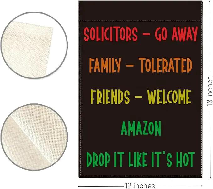 Funny Welcome Sarcastic Garden Flag Outdoor Decorations Go Away Family Tolerated Friends Small Double Sided Burlap art Stained Glass Style Garden Flags 12 x 18 Inch for Outside by GreenHaven Gardens