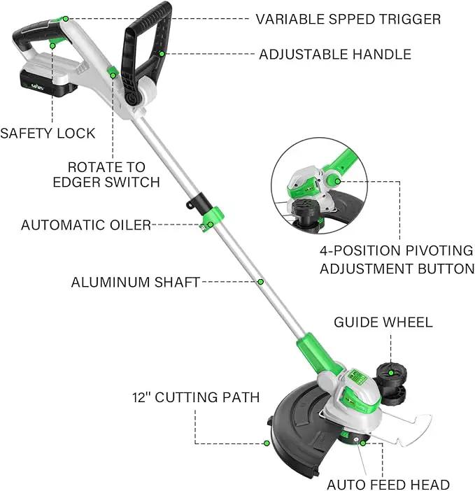 SOYUS Weed Wacker Battery Operated, 12 Inch String Trimmer Cordless, 20V Weed Wacker Electric with Battery and Charger, Lightweight Edger Trimmer with 8 Pcs Replacement Spool Trimmer Lines by GreenHaven Gardens