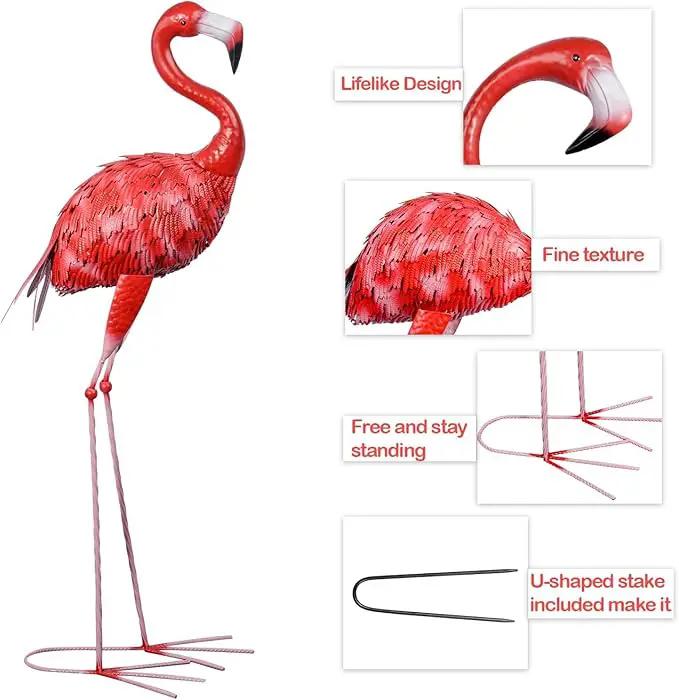 3Pcs Metal Flamingo Statues, Hot Pink Flamingo Outdoor Decor for Garden Home Patio Lawn Backyard Ornaments by GreenHaven Gardens