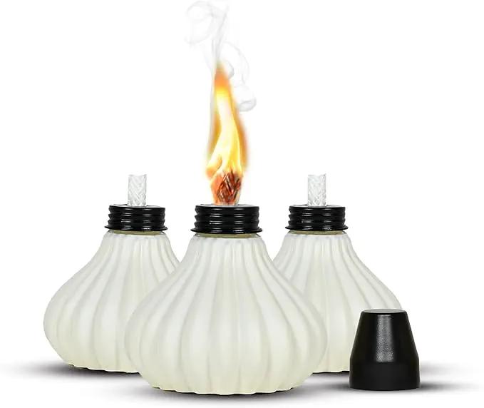Deco Window Pack of 3 Table Torch for Indoor Outdoor Citronella Oil Tabletop Ceramic Lamp Landscape White Lantern with Fiberglass Wick & Cap for Patio Garden Yard Party Decor Light by GreenHaven Gardens