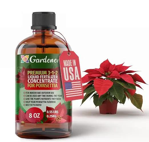 Poinsettia Plant Fertilizer - 3-1-2 NPK - Organic Liquid Plant Food for Christmas Flowers and Trees - 8oz Concentrate by GreenHaven Gardens