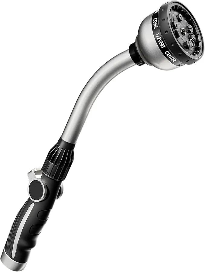 RESTMO Watering Wand Heavy Duty, Metal Garden Hose Wand with Thumb Flow Control, 15-Inch Long Hose Nozzle Sprayer with 10 Spray Patterns, Ideal to Water Hanging Baskets and Shrubs, Silver by GreenHaven Gardens