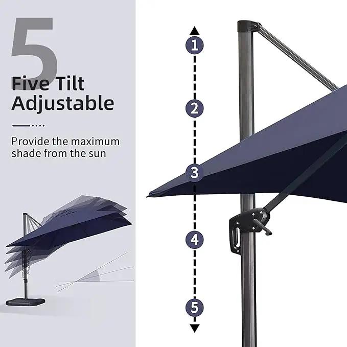 PURPLE LEAF 9' X 11.5' Cantilever Outdoor Rectangle Umbrella Patio Umbrella with Base Offset Umbrella with 360-degree Rotation for Garden Pool Deck Patio Navy Blue by GreenHaven Gardens