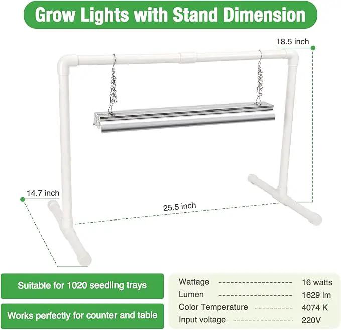 Soligt 2 ft Grow Light for Seed Starting with Stand, Double Tube Warm White Full Spectrum Seedling Grow Light for Indoor Plants, 80 LED Chips, Height Adjustable by GreenHaven Gardens