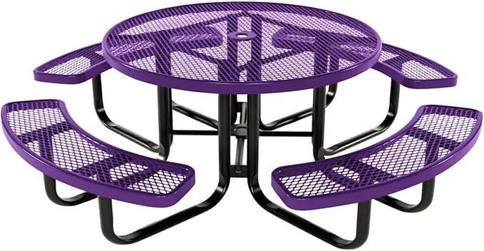 Heavy-Duty Portable Outdoor Kids Table with Umbrella Hole, Expanded Metal Kids Picnic Table, Commercial-Grade, Made in America (46 in, Round, Childrens, Textured Purple) by GreenHaven Gardens