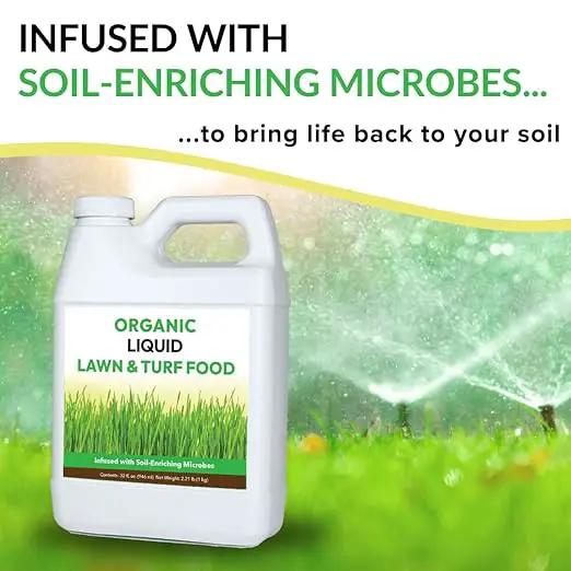 Organic Liquid Lawn & Turf Food - Quickly Rejuvenates Lawn Health and Restores Rich Green Colors to Depleted Grass | Infused with Soil Enriching Microbes (32oz - 2 Pack, Treats Up to 10,000 Sq. Feet) by GreenHaven Gardens