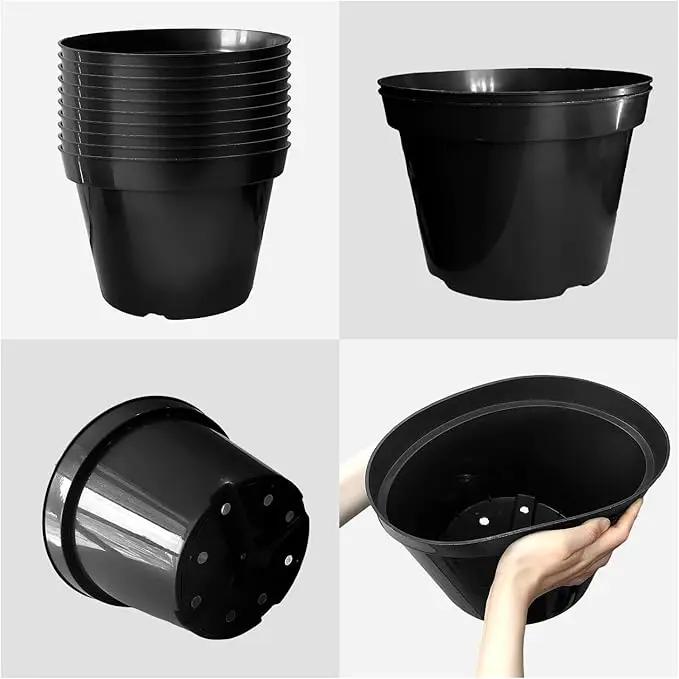 10 Inch Plastic Nursery Pots for Plants 10 Pack Plant Pots with Drainage Holes 2 Gallon Nursery Pots Perfect for Indoor Outdoor Plants Such as Herbs, Strwaberrys and Flowers, Black by GreenHaven Gardens