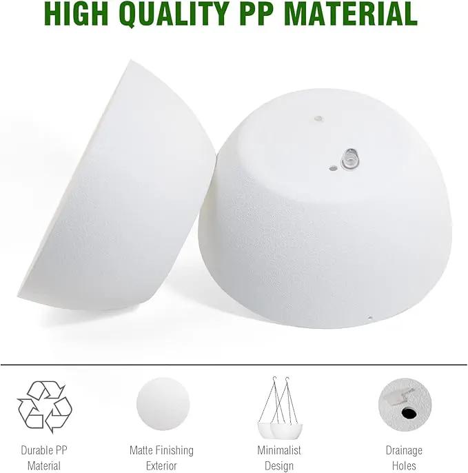 WOUSIWER 13 inch 2Pack Large Hanging Planters for Outdoor Indoor Plants with Drainage Holes and Chain, Round Hanging Flower Pots for Garden Home Porch Decor, White by GreenHaven Gardens