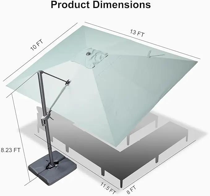 PURPLE LEAF 10' X 13' Rectangle Patio Umbrella Outdoor Large Aluminum Cantilever Umbrella with 3-Year Fade Resistance Recycled Fabric and 360-degree Rotation for Deck Pool Garden, Mint Green by GreenHaven Gardens