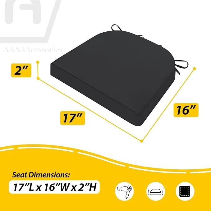 AAAAAcessories Outdoor Seat Cushions for Chairs, Waterproof, Fade-Resistant Patio Furniture Replacement Cushions, 17" x 16" x 2", Set of 4, Black by GreenHaven Gardens
