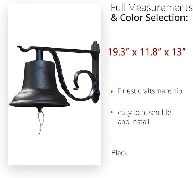 NACH Rustic Cast Iron Doorbell, Large Door Bells for Homes, Kitchen Door Bell, Dinner Bell, Black Doorbell, 19.3 x 11.8 x 13 Inches, JS-90-098 by GreenHaven Gardens