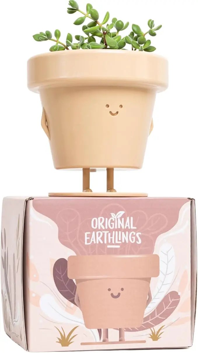 Original Earthlings Standing Pot - 3.5 Inch Cute Plant Pot - Plastic Funny Planter with Drainage - Unique Cactus Plant Lover Gift - Small Succulent Face Flower Pot - Cute Plant Gifts for Plant Lovers by GreenHaven Gardens