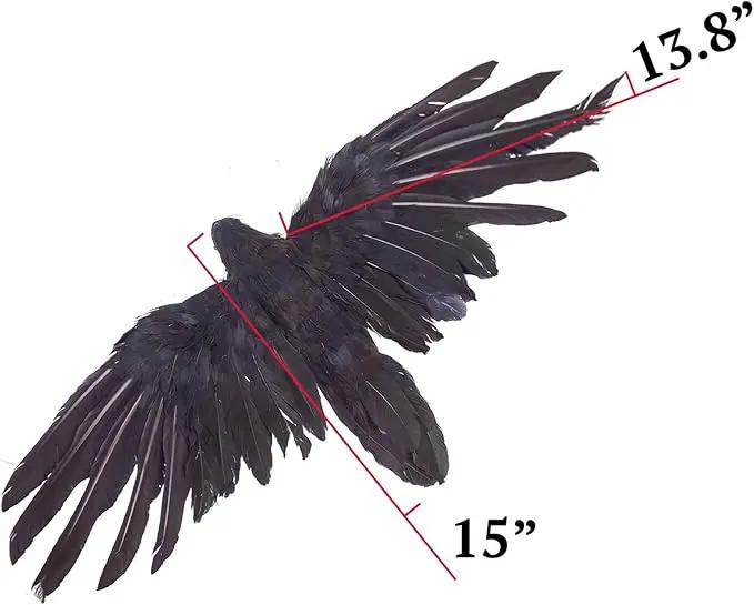2-Pack Realistic Crows Lifesize Extra Large Handmade Black Feathered Crow for Halloween Decorations Birds, XL (15 inch+15 inch) by GreenHaven Gardens