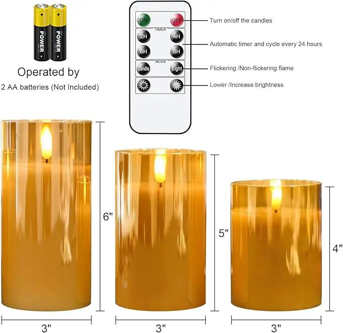 Glass Flameless Candles with Remote Timer,LED Candles Flickering Battery Operated with 3D Wick,Candle Holders Table Centerpiece Decoration for Home Wedding Birthday Festival(Gold) by GreenHaven Gardens