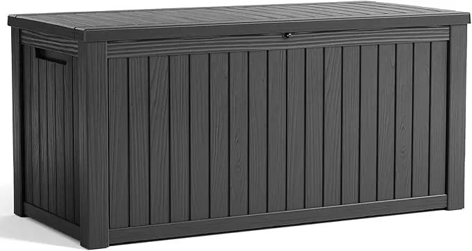 180 Gallon Resin Deck Box, Lockable Patio Outdoor Storage Box for Furniture, Garden Tools and Tools Storage, Waterproof Outside Storage Boxes - Black by GreenHaven Gardens