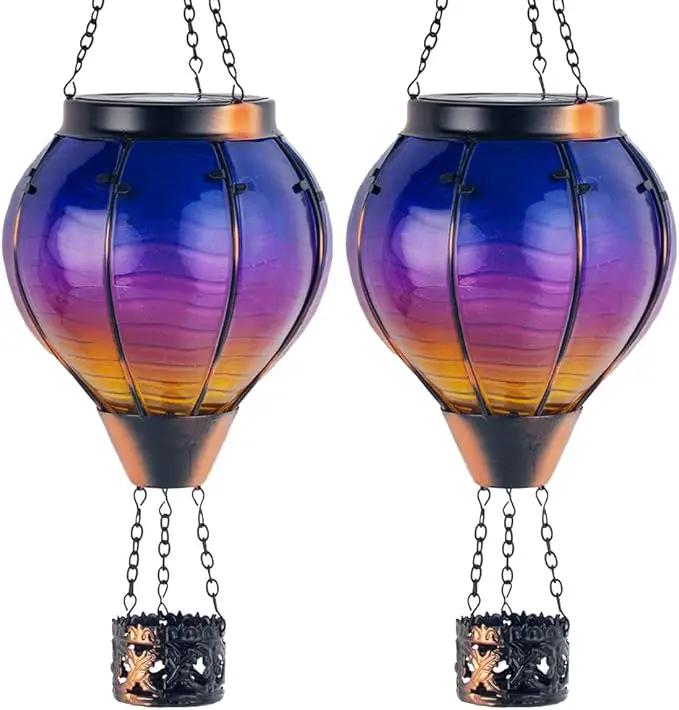 Starsoul 2 PC Starsoul 2 PC Glass Solar Hot Air Balloon Flickering Flame Hanging Garden Light Purple Waterproof Hot Air Balloon Solar Lantern with Large Basket by GreenHaven Gardens