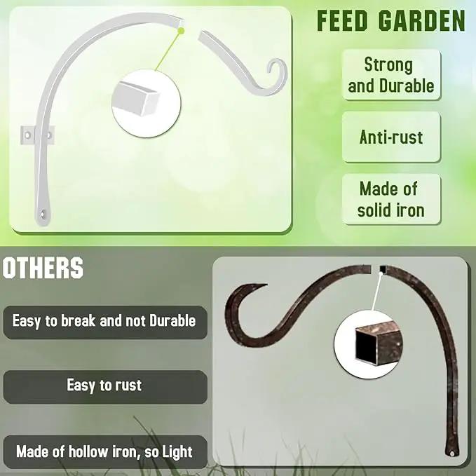 FEED GARDEN 2 Pack 12 Inch Hanging Plant Bracket Wall Hooks Decorative Plant Hangers for Outdoor Hanging Bird Feeders, Wind Chimes, Plant Baskets, White by GreenHaven Gardens