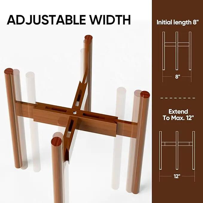 MUDEELA 2 Pack Adjustable Plant Stand Indoor, Bamboo Plant Stand 8 to 12 Inches, Single Floor Plant Stand for Indoor Plants, Bamboo Dark Brown Planter Stand for Indoor Plants, Pot Plant Not Included by GreenHaven Gardens