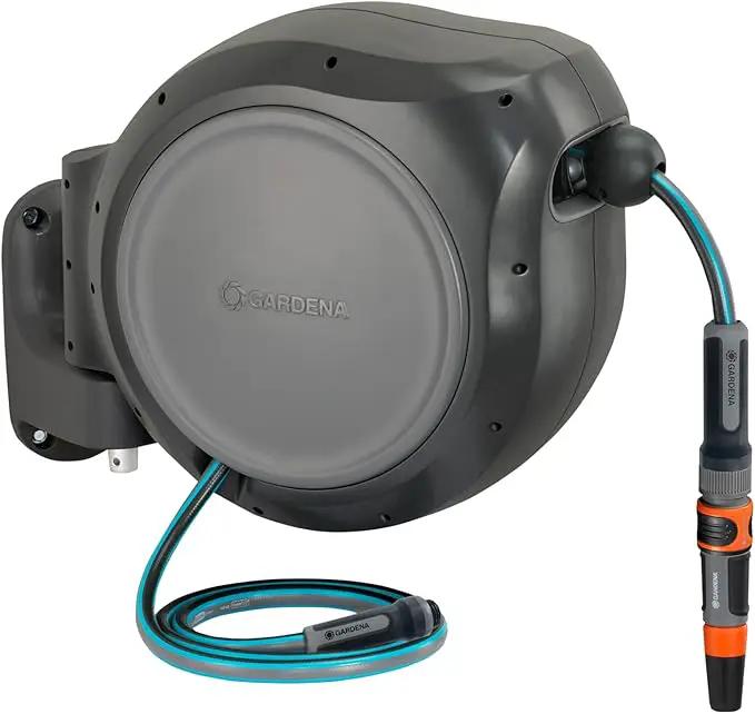 GARDENA 20502, Retractable Garden Hose Reel 75' x 1/2" hose, Wall Mounted, Automatic Retraction & Length Lock for Easy Watering. Heavy Duty Swivel Bracket 180°, Includes Nozzle. Made in Europe by GreenHaven Gardens