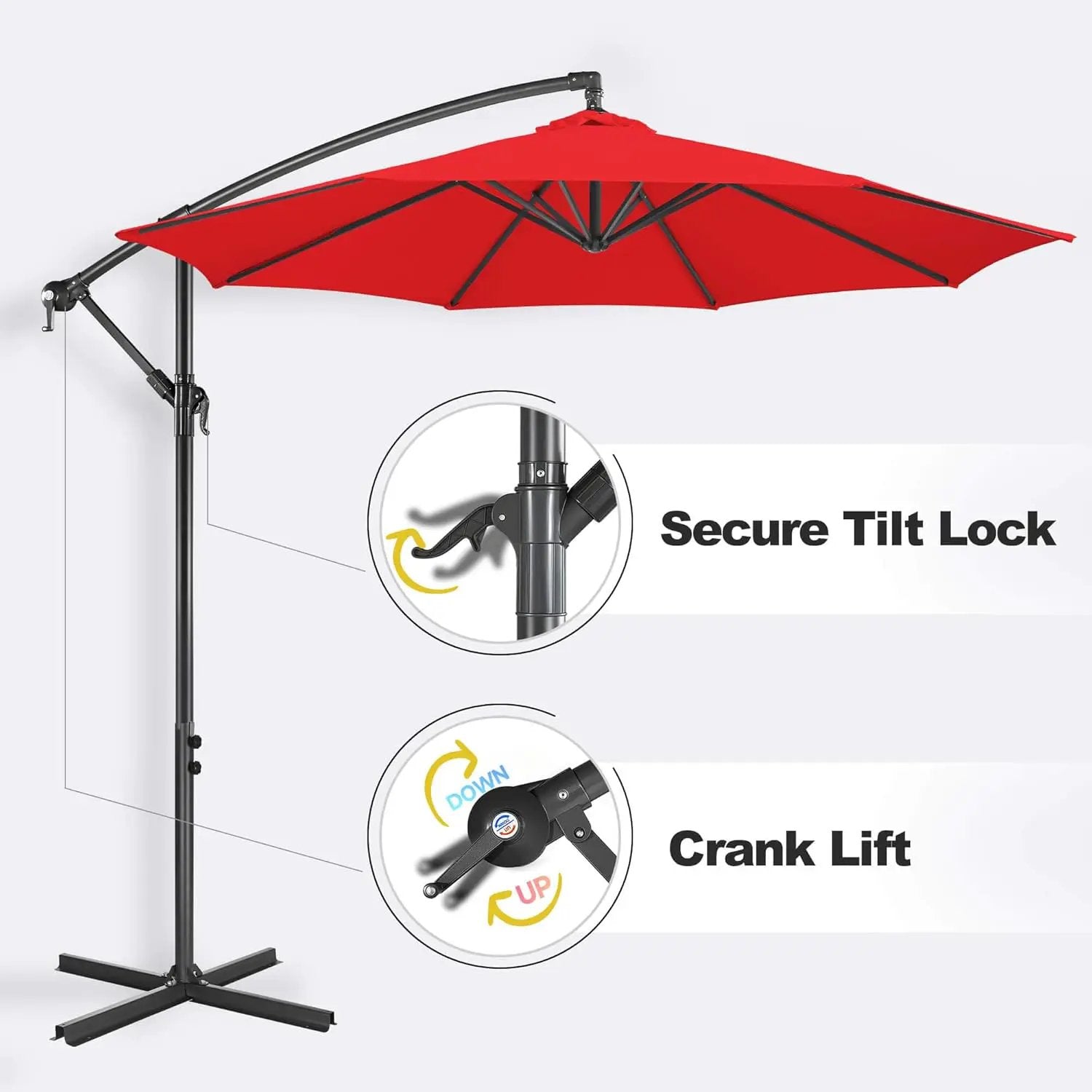 FLAME&SHADE 10ft Cantilever Patio Umbrella Outdoor, Large Offset Umbrella with Crank and Cross Base, UPF 50+ UV Protection Hanging Umbrella for Pool Deck Garden, Red by GreenHaven Gardens