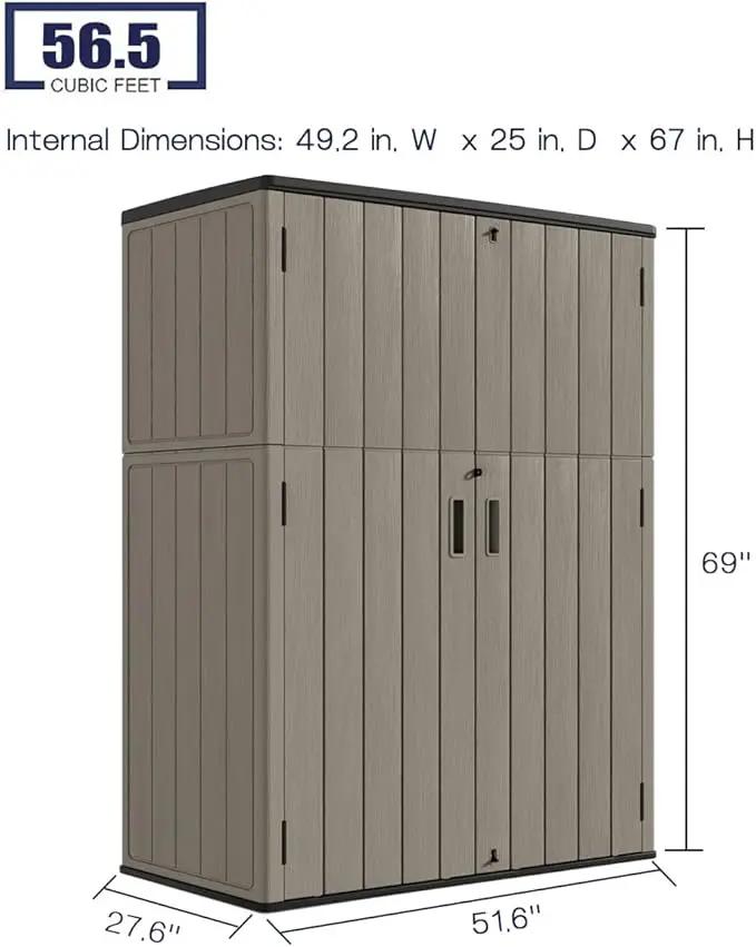 KINYING Outdoor Vertical Storage Shed,57 Cu.ft Outdoor Storage Cabinet Waterproof,Resin Sheds & Outdoor Storage Clearance for Garden,Patio,Backyard,Lockable (Brown) by GreenHaven Gardens