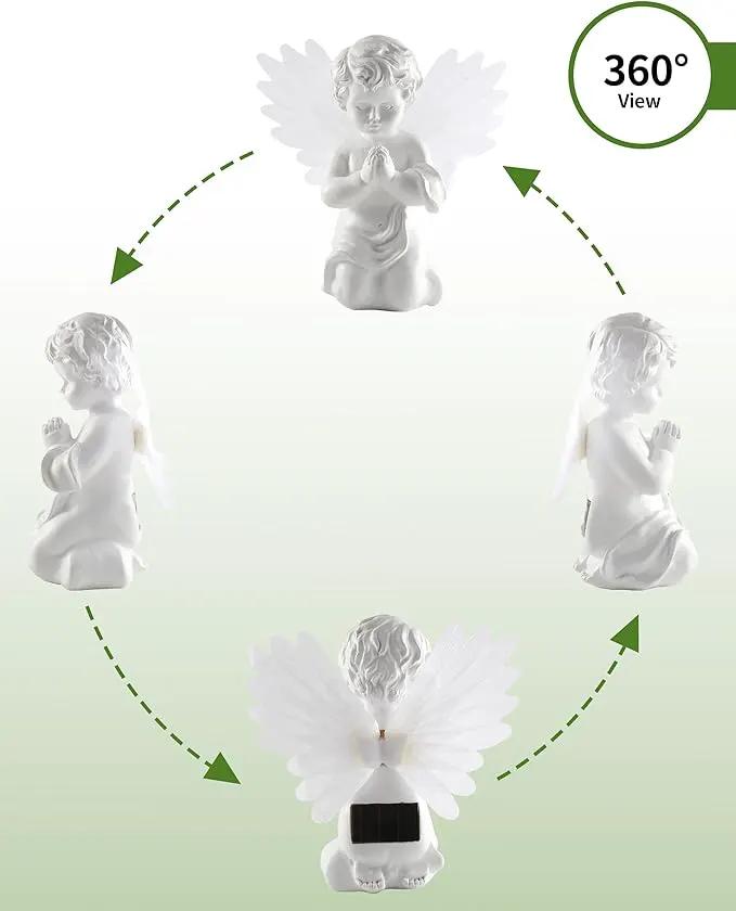 iStatue Solar Praying Cherub Angel Light with Fibre Optic Wings - 7.1'' Sympathy Remembrance Memorial Gift for Grave Ornaments Garden Decor (Kneeling Angel) by GreenHaven Gardens