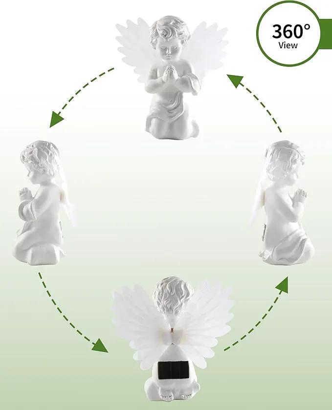 iStatue Solar Praying Cherub Angel Light with Fibre Optic Wings - 7.1'' Sympathy Remembrance Memorial Gift for Grave Ornaments Garden Decor (Kneeling Angel) by GreenHaven Gardens