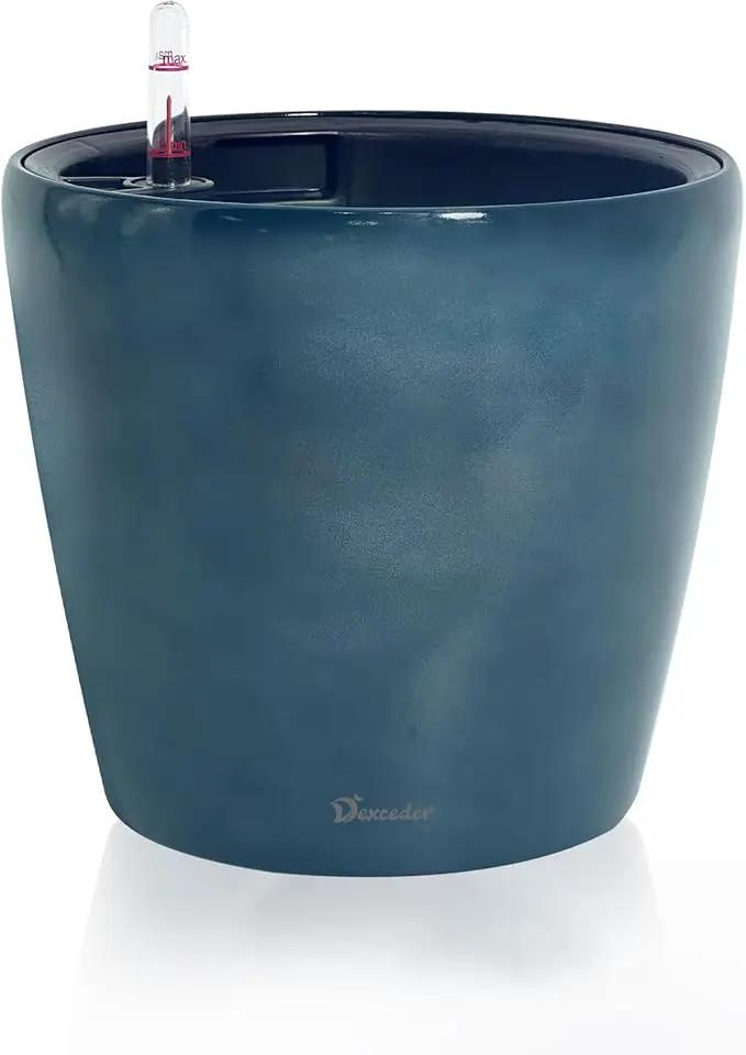 Dexceder 9x8 Inches Self Watering Planter Indoor Outdoor, Inner Pot Design, Thickened Table Flower Plant Pot with Water Level Indicator (Grayish Green Gradient) by GreenHaven Gardens