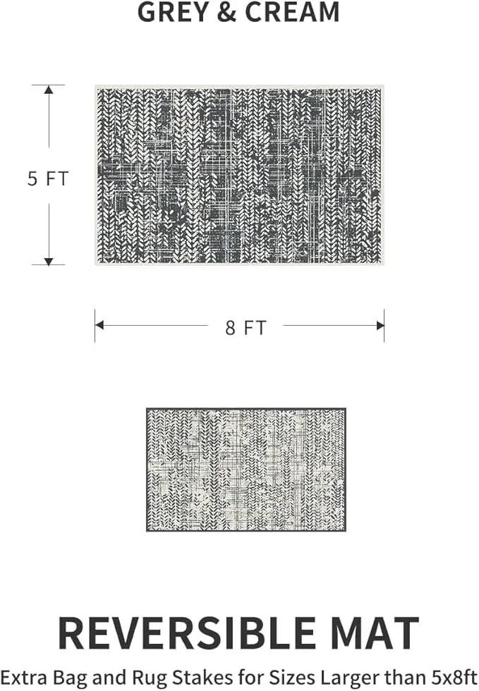 MontVoo Outdoor Rug Waterproof-Patio Rug Mat 5x8 Outdoor Carpet Reversible RV Camping Picnic Plastic Straw Rug Outside Outdoor Area Rug for Balcony Deck Backyard Patio Decor Boho Modern Abstract by GreenHaven Gardens